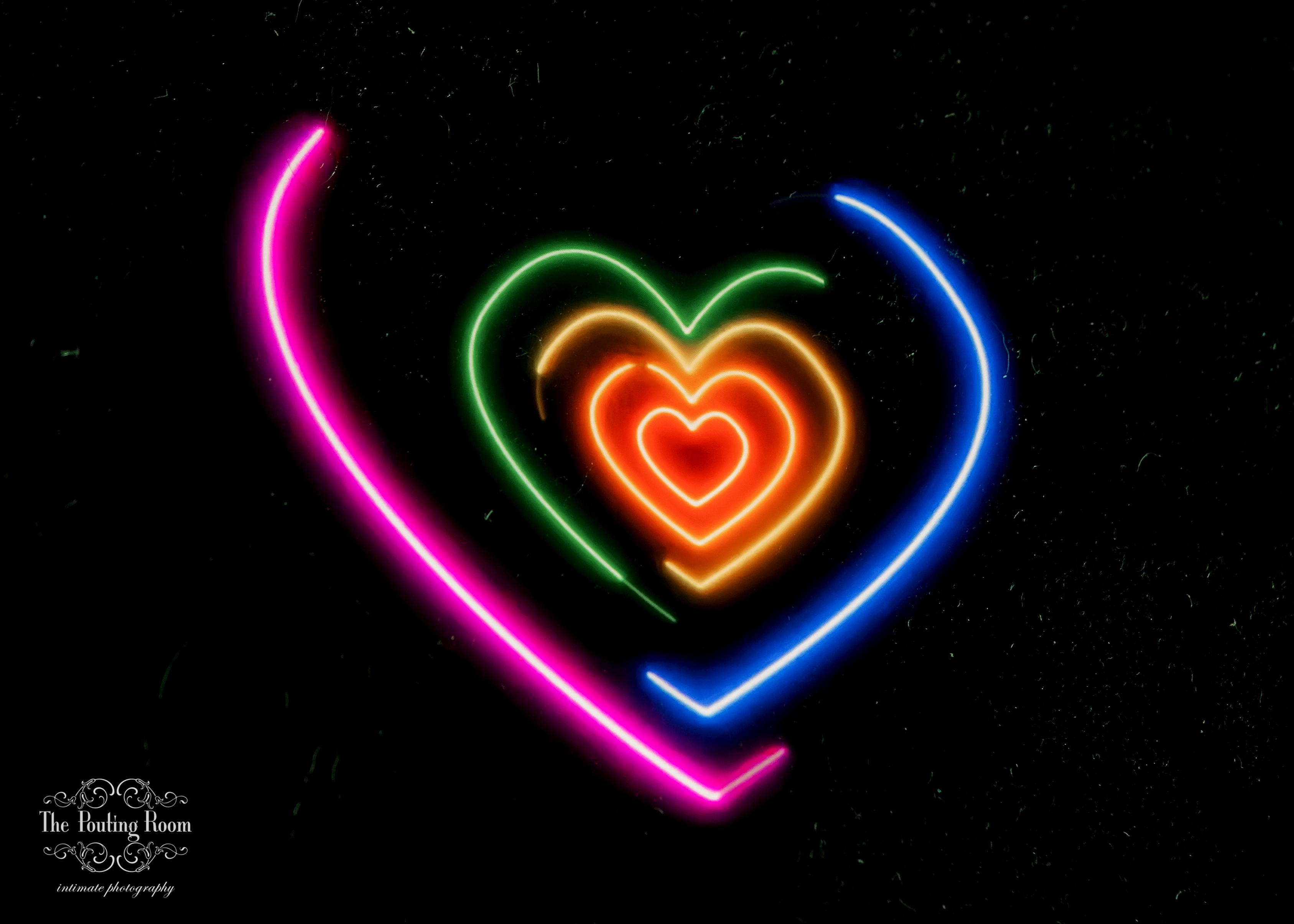 A glowing rainbow heart light installation at the Inaugural Tea Dance